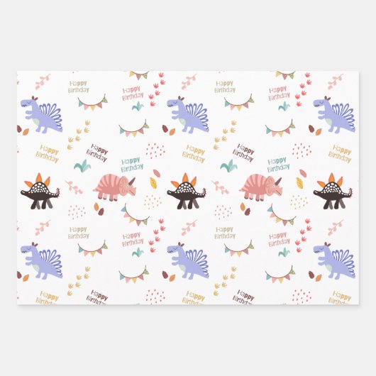 男の赤ちゃんパーソナライズされた恐竜の名前と年齢の誕生日 ラッピングペーパーシート (正面)