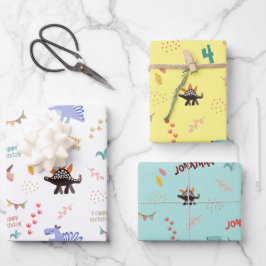 男の赤ちゃんパーソナライズされた恐竜の名前と年齢の誕生日 ラッピングペーパーシート