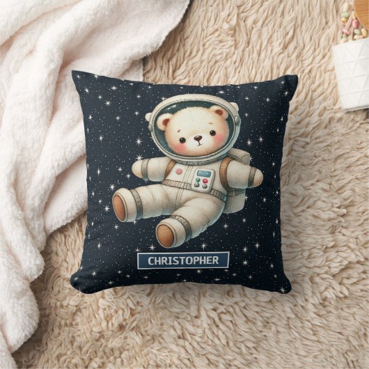 男の赤ちゃんパーソナライズされた枕乳頭クマ宇宙飛行士 クッション (ブランケット)