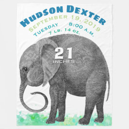 男の赤ちゃんパーソナライズされた誕生レコード統計エレファント フリースブランケット