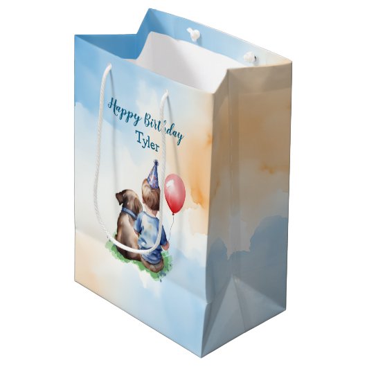 男の赤ちゃんパーソナライズされた誕生日 ミディアムペーパーバッグ (正面アングル)