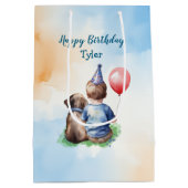 男の赤ちゃんパーソナライズされた誕生日 ミディアムペーパーバッグ (裏面)