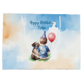 男の赤ちゃんパーソナライズされた誕生日 ラージペーパーバッグ (裏面)