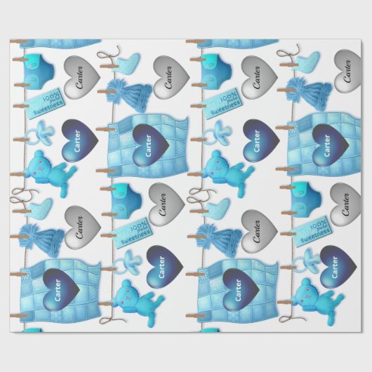 男の赤ちゃんパーソナライズされた ラッピングペーパー (フラット)