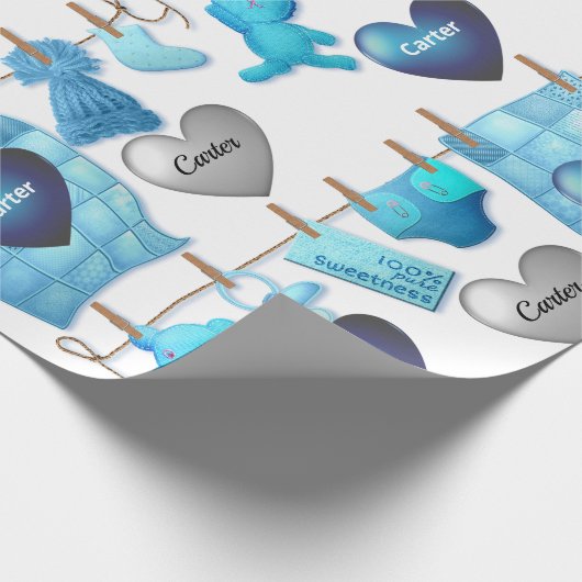 男の赤ちゃんパーソナライズされた ラッピングペーパー (角)