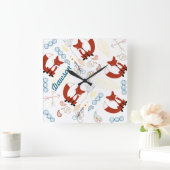 男の赤ちゃんパーソナライモダンズキツネウッドランドパターン スクエア壁時計 (ホーム)