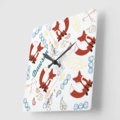 男の赤ちゃんパーソナライモダンズキツネウッドランドパターン スクエア壁時計 (傾斜)