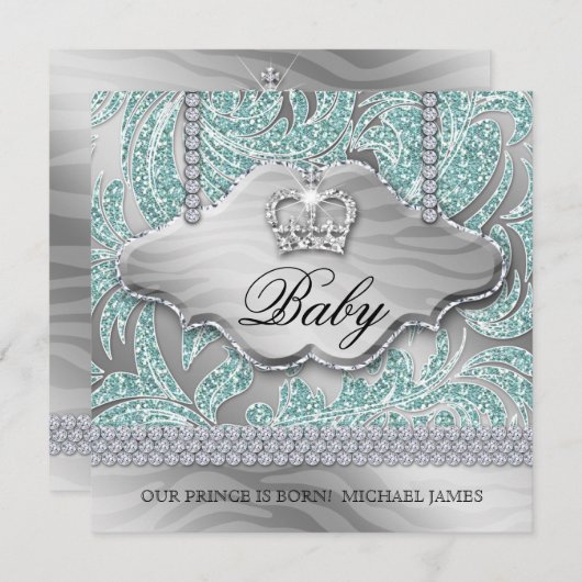 男の赤ちゃんパーティー招待状ブルークラウンジュエリー離れ 案内状 (正面/裏面)