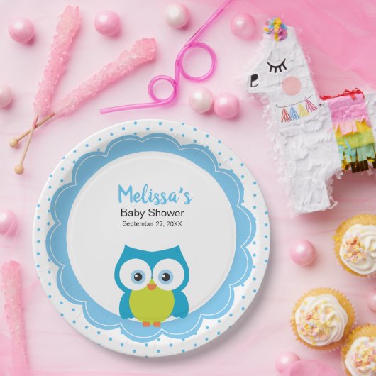 男の赤ちゃんビッグ目の笑顔フクロウ紙プレート ペーパープレート (パーティー)