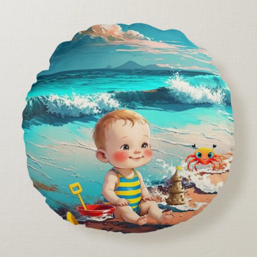 男の赤ちゃんビーチ ラウンドクッション (正面)