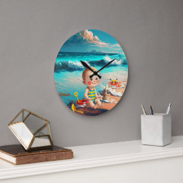 男の赤ちゃんビーチ ラージ壁時計