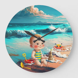 男の赤ちゃんビーチ ラージ壁時計