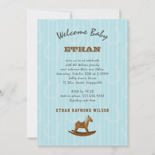 男の赤ちゃんファミリーシャワー揺動馬招待状 招待状 (正面)