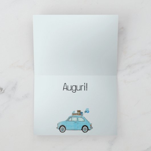 男の赤ちゃんフィアット500イタリアンおめでとう カード (内部)
