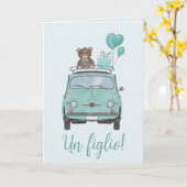 男の赤ちゃんフィアット500イタリアンおめでとう カード (黄色い花)