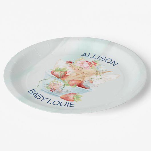 男の赤ちゃんフェアリーインブルーティーカップベビーシャワー ペーパープレート (アングル)