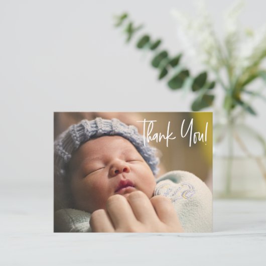 男の赤ちゃんフォトウェルカムベビーシャワー感謝していユー ポストカード (スタンド正面)