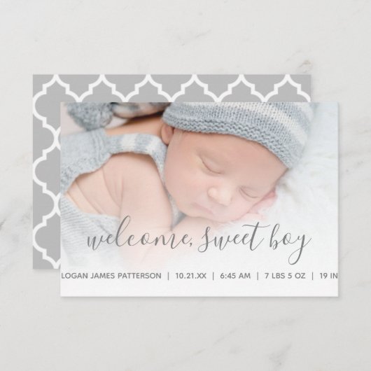 男の赤ちゃんフォトグレークローバー誕生 案内状 (正面/裏面)