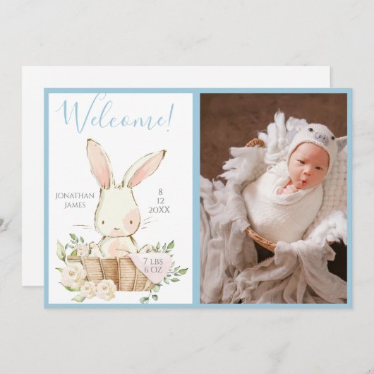 男の赤ちゃんフォトスクリプトの誕生発表 案内状 (正面/裏面)