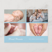 男の赤ちゃんフォトスモダンクリプトエレガントブルー誕生 案内ポストカード (裏面)