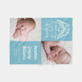 男の赤ちゃんフォトブルーカスタム宗教クリスマス フリースブランケット (正面(横))