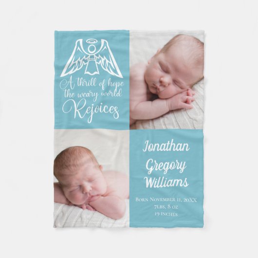 男の赤ちゃんフォトブルーカスタム宗教クリスマス フリースブランケット (正面)
