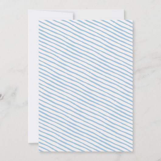 男の赤ちゃんフォトブルースクリプトホワイトストライプ誕生 案内状 (裏面)