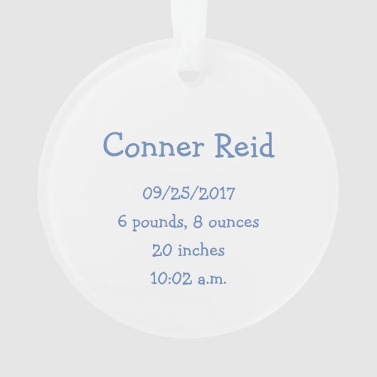 男の赤ちゃんフォトブルーバビーズ初めてのクリスマス オーナメント (裏面)