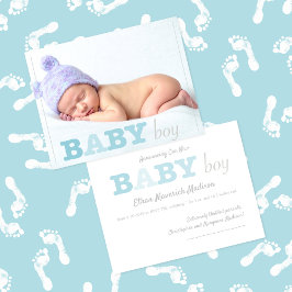 男の赤ちゃんフォトブルーレタリング発表 招待状