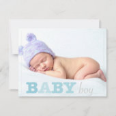 男の赤ちゃんフォトブルーレタリング発表 招待状 (正面)