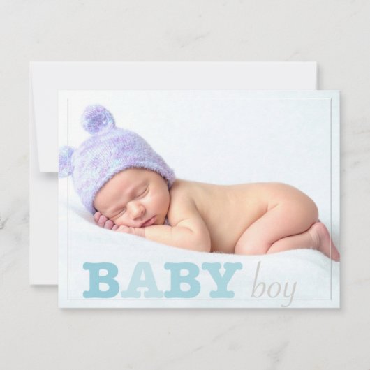 男の赤ちゃんフォトブルーレタリング発表 招待状 (正面)