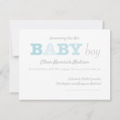 男の赤ちゃんフォトブルーレタリング発表 招待状 (裏面)