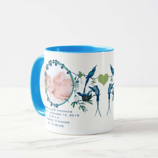 男の赤ちゃんフォトマグカップベビー統計かわいい鳥 マグカップ (正面左)