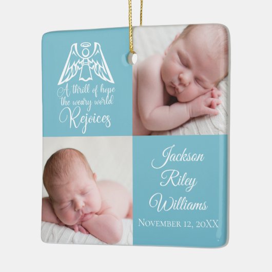 男の赤ちゃんフォトレジョイスエンジェルキュートブルークリスマス セラミックオーナメント (左)