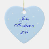 男の赤ちゃんフォト初めてのクリスマスデコレーションブルー セラミックオーナメント (裏面)