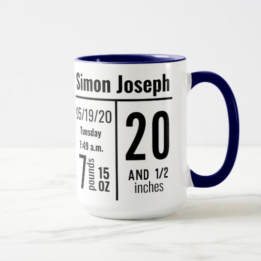 男の赤ちゃんフォト誕生レコードの状態シンプルモダン マグカップ (右)