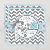 男の赤ちゃんフクロウシェブロンプリントベビーシャワー 招待状 (正面/裏面)