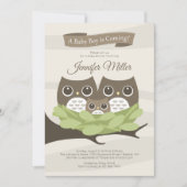 男の赤ちゃんフクロウファミリーベビーシャワー招待状 招待状 (正面)