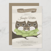男の赤ちゃんフクロウファミリーベビーシャワー招待状 招待状 (正面/裏面)