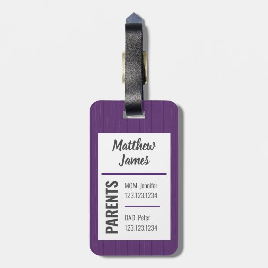 男の赤ちゃんフロッグパープルバッグラベル ラゲッジタグ (裏面縦)