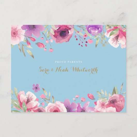 男の赤ちゃんフローラスクリプト写真ありがとう誕生 案内ポストカード (裏面)