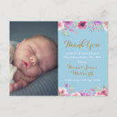 男の赤ちゃんフローラスクリプト写真ありがとう誕生 案内ポストカード (正面)