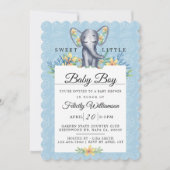 男の赤ちゃんフローラゾウ赤ちゃんシャワー招待状 招待状 (正面)