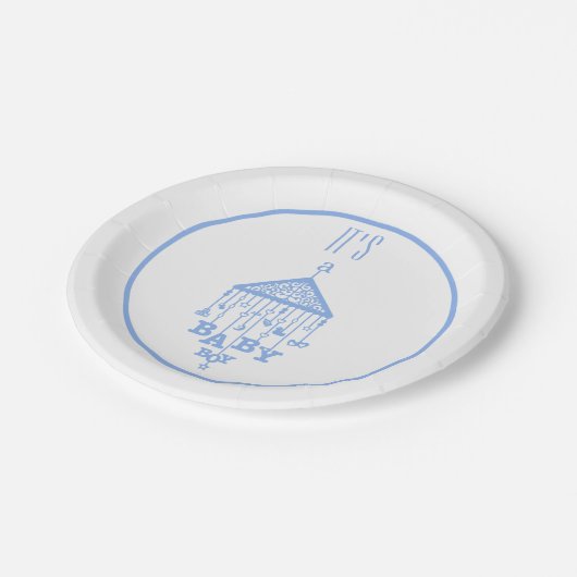 男の赤ちゃんブルーかわいらし男の赤ちゃん発表 ペーパープレート (アングル)