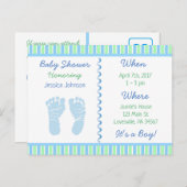 男の赤ちゃんブルーとグリーンベビーシャワー招待状 インビテーションポストカード (正面/裏面)