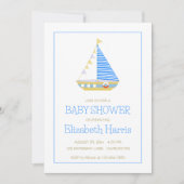 男の赤ちゃんブルーと白の帆船ベビーシャワー 招待状 (正面)