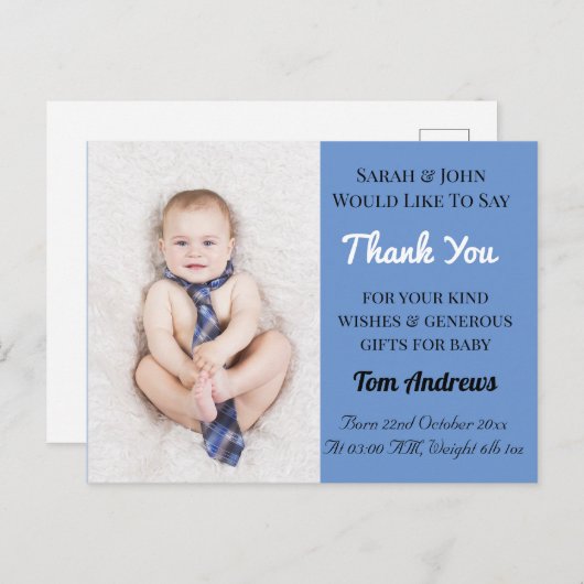 男の赤ちゃんブルーのお知らせありがとうございますはがき ポストカード (正面/裏面)