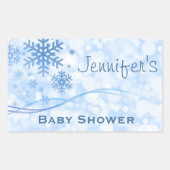 男の赤ちゃんブルーウィンタースノーフレークシャワーシール 長方形シール (正面)