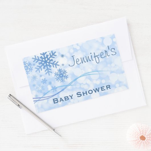 男の赤ちゃんブルーウィンタースノーフレークシャワーシール 長方形シール (封筒)