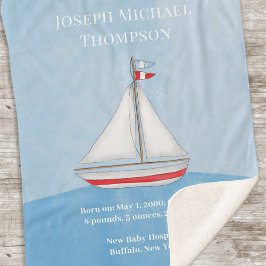 男の赤ちゃんブルーウォーターカラーセーリングボート航海の海 シェルパブランケット